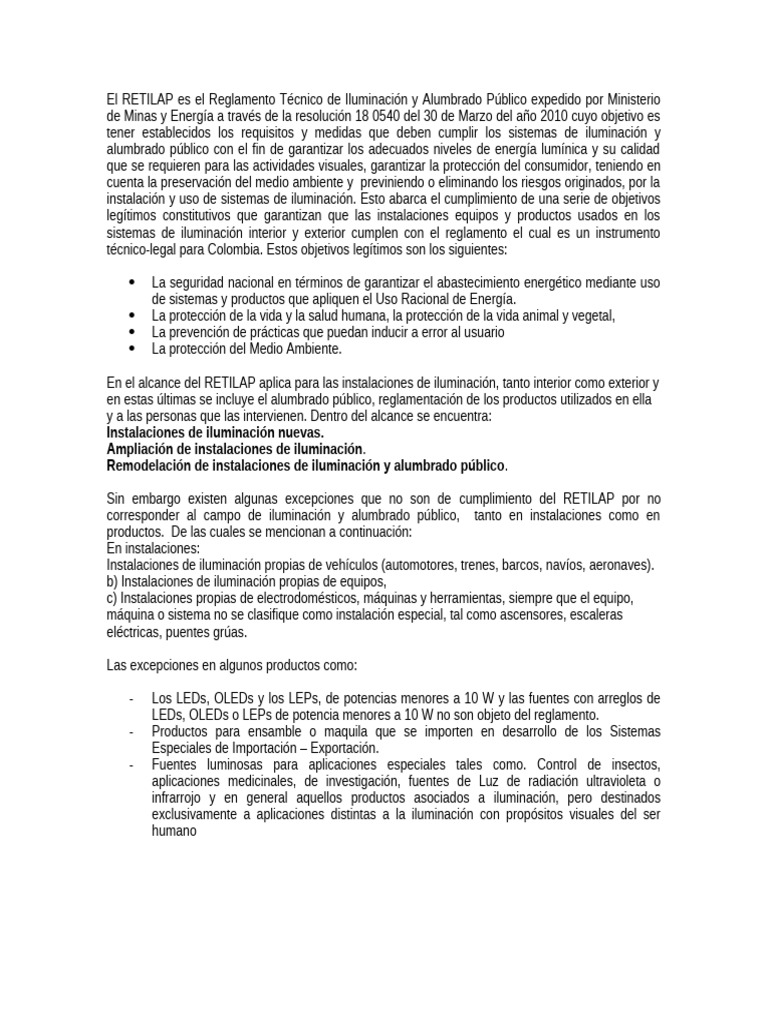 Reglamento RETILAP: Iluminación y Alumbrado | PDF | Encendiendo | Diodo ...