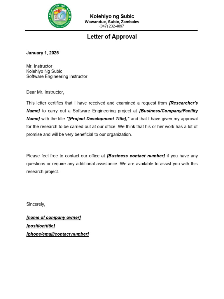 Approval Letter for Software Project | PDF