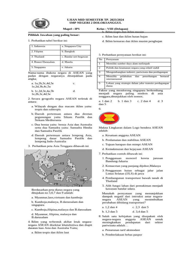 Ujian Mid Semester Ips Kls 8 Sm | PDF