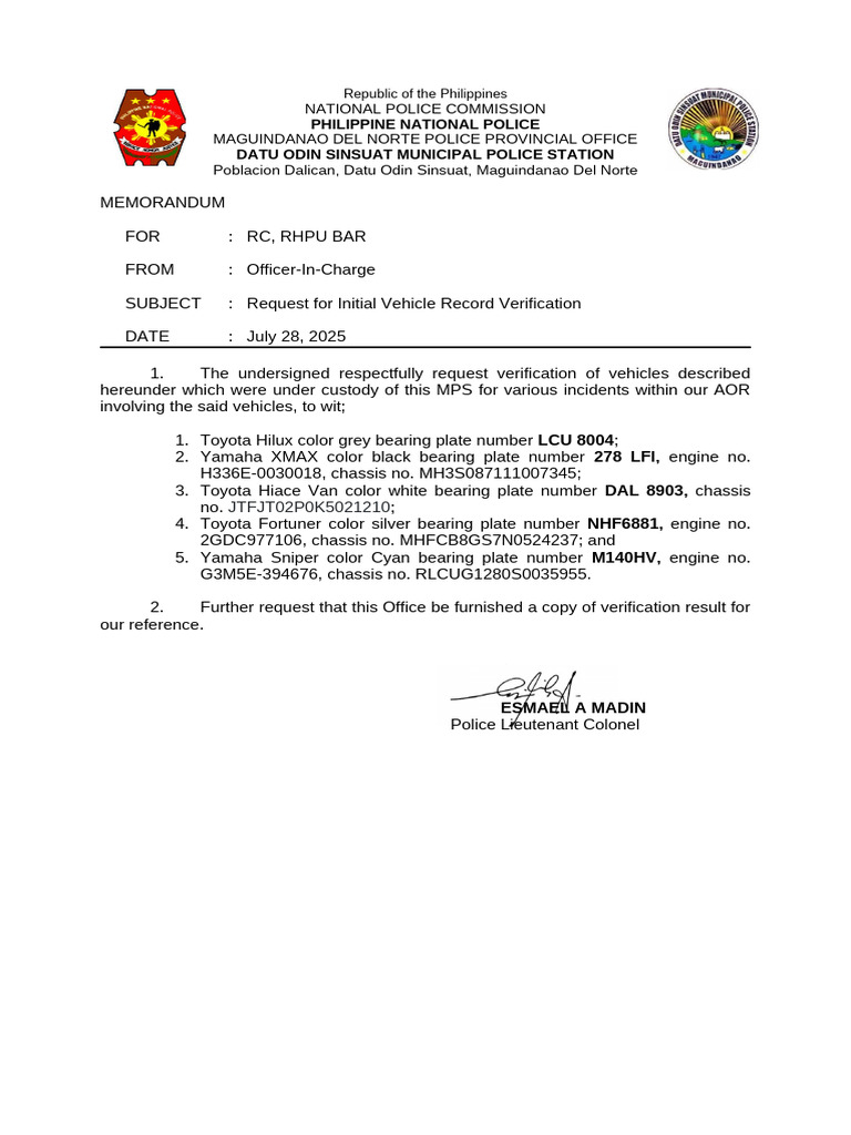 Vehicle Record Verification Request | PDF