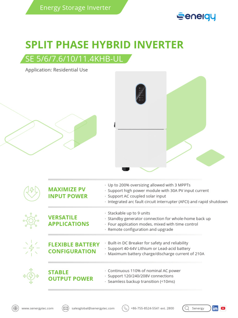 Split Phase SE 5 6 7.6 10 11.4KHB UL V2 | PDF | Power Inverter ...