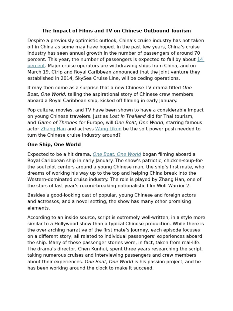 Films and TV's Influence on Chinese Tourism | PDF | China | World Politics