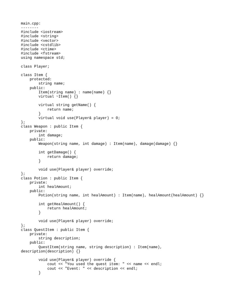 CPP Text Adventure Game | PDF | Object (Computer Science) | Software ...