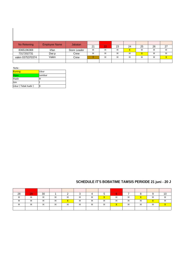 Employee Schedule June-July 2025 | PDF