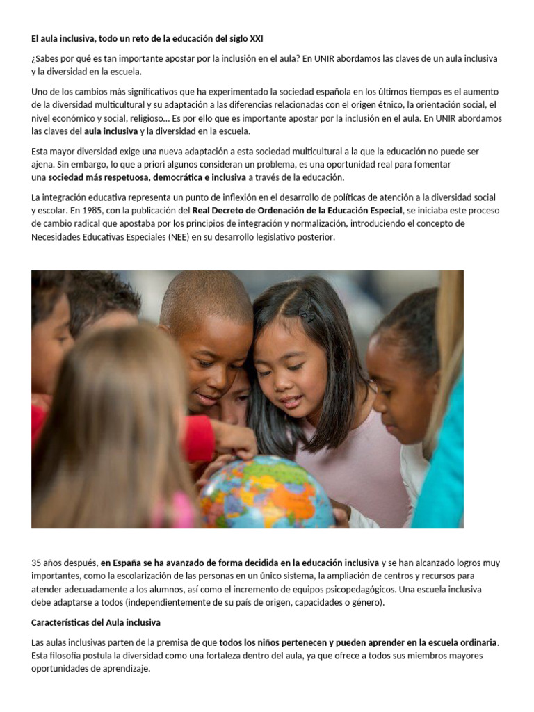 Claves para un Aula Inclusiva en Educación | PDF | Inclusión (Educación ...