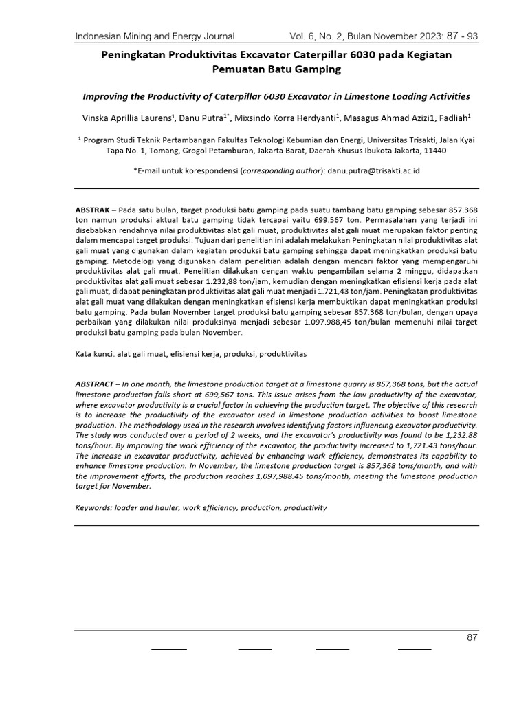 Peningkatan Produktivitas Excavator 6030 Pdf 
