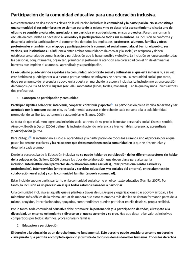 Participación de La Comunidad Educativa para Una Educación Inclusiva ...