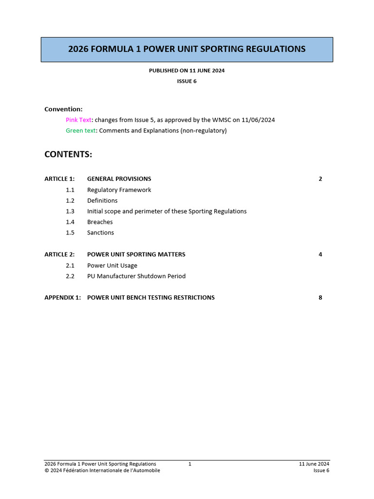 2026 F1 Power Unit Regulations Overview | PDF | Fédération ...