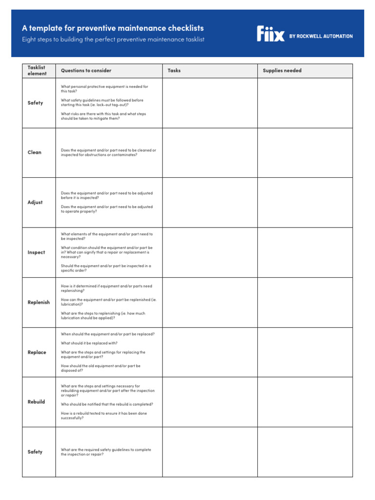 Preventive Maintenance Task Checklist | PDF | Safety