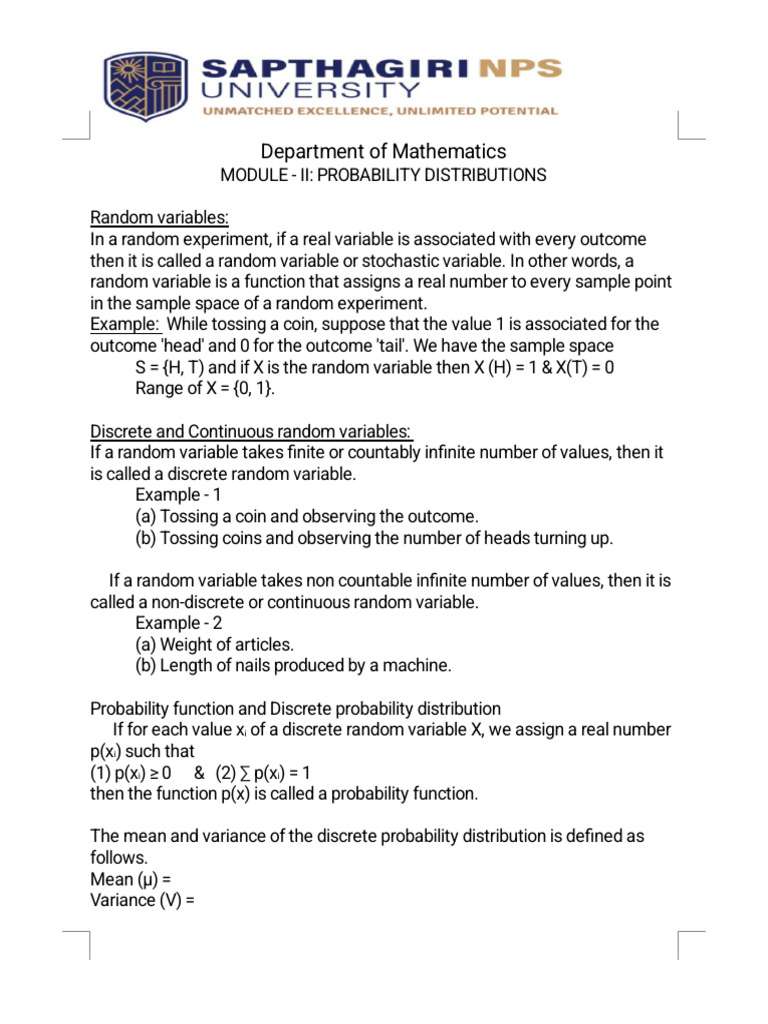 Probability Distributions in Mathematics | PDF | Probability ...