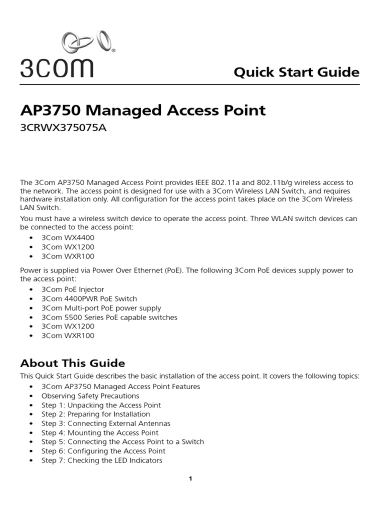 3Com AP3750 Access Point Quick Start Guide | PDF | Wireless Access ...