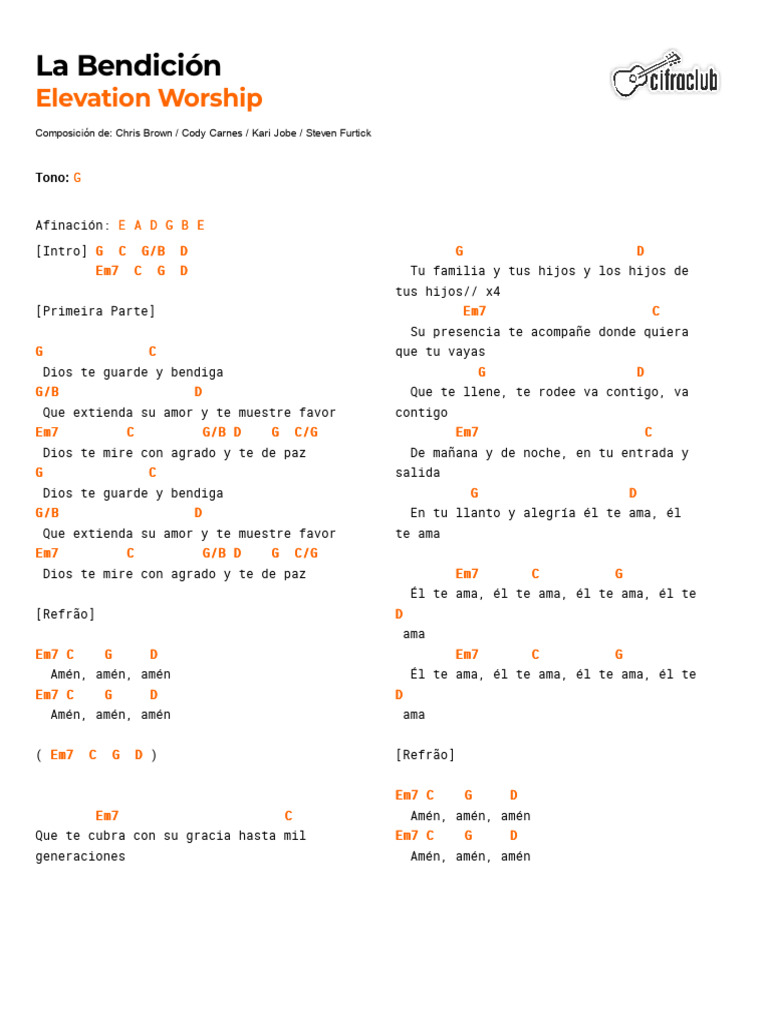 Letra de "La Bendición" - Elevation Worship | PDF