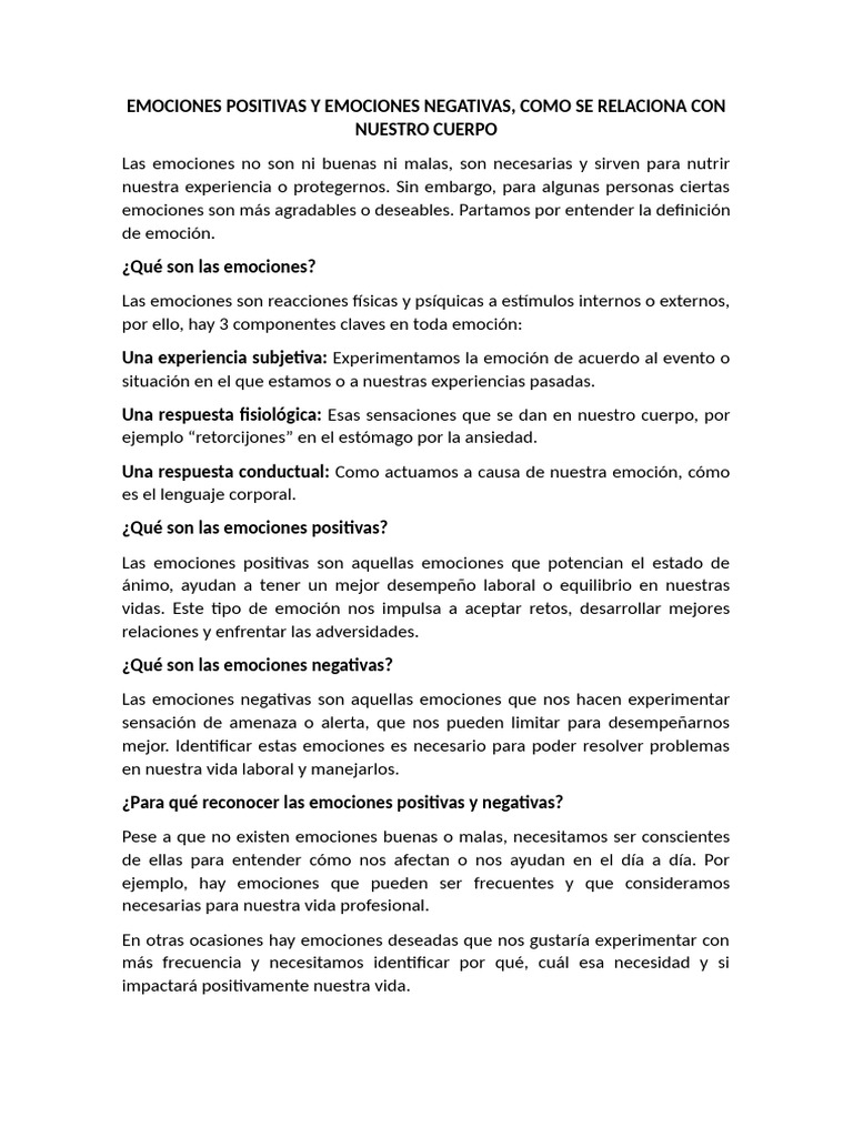 Emociones: Impacto en el Cuerpo Humano | PDF | Las emociones | Experiencia