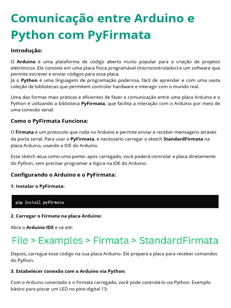 Comunicação Arduino e Python com PyFirmata | PDF | Arduino | Python ...