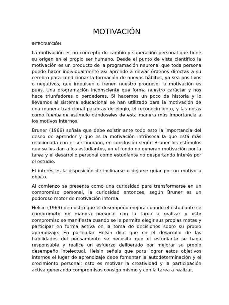 Importancia de la Motivación en el Aprendizaje | PDF | Motivación ...
