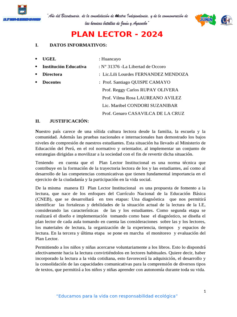 Plan Lector 2024: Fomento a la Lectura | PDF | Educación primaria ...