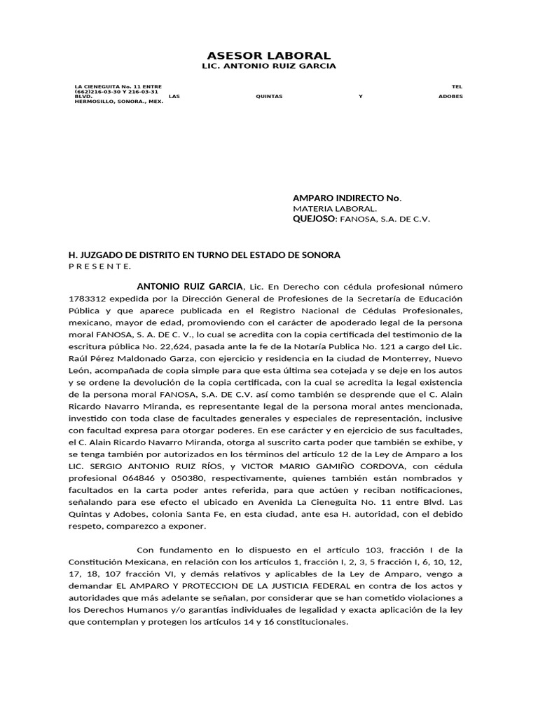 Amparo Indirecto en Materia Laboral | PDF | Debido al proceso | Caso de ley