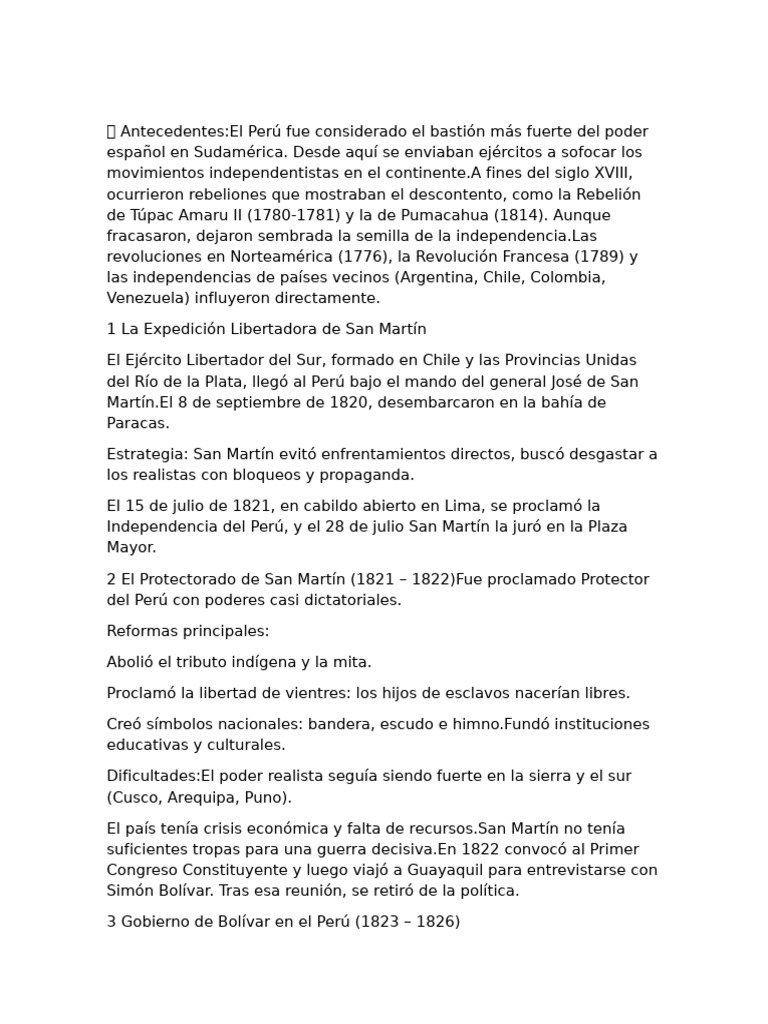 Independencia del Perú: San Martín y Bolívar | PDF | Perú | América del Sur