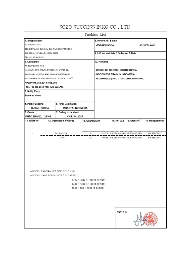 Wooden Case Packing List for Shipment | PDF