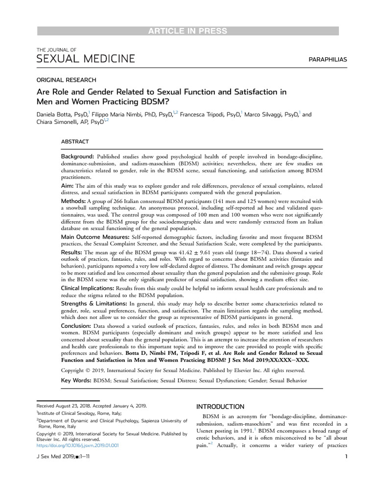 BDSM Roles and Sexual Satisfaction Study | PDF | Bdsm | Human Sexual ...