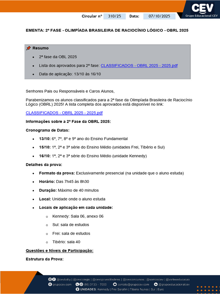 Resultados OBRL 2025 - 2ª Fase | PDF