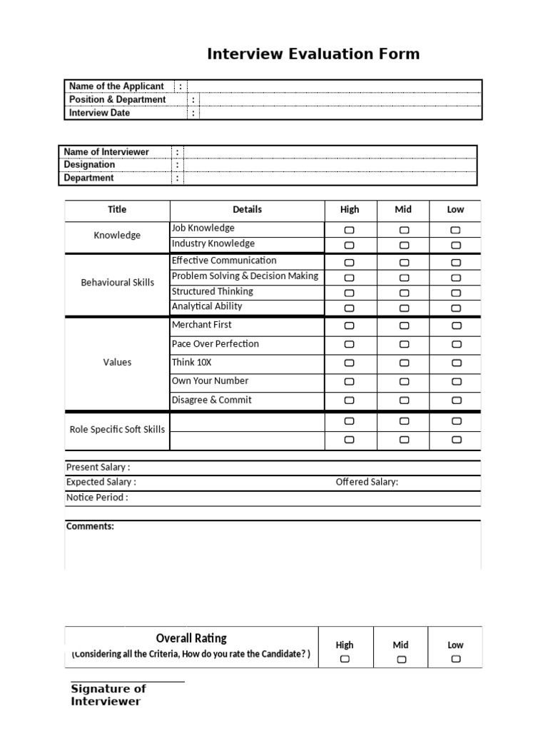 Interview Evaluation Form | PDF