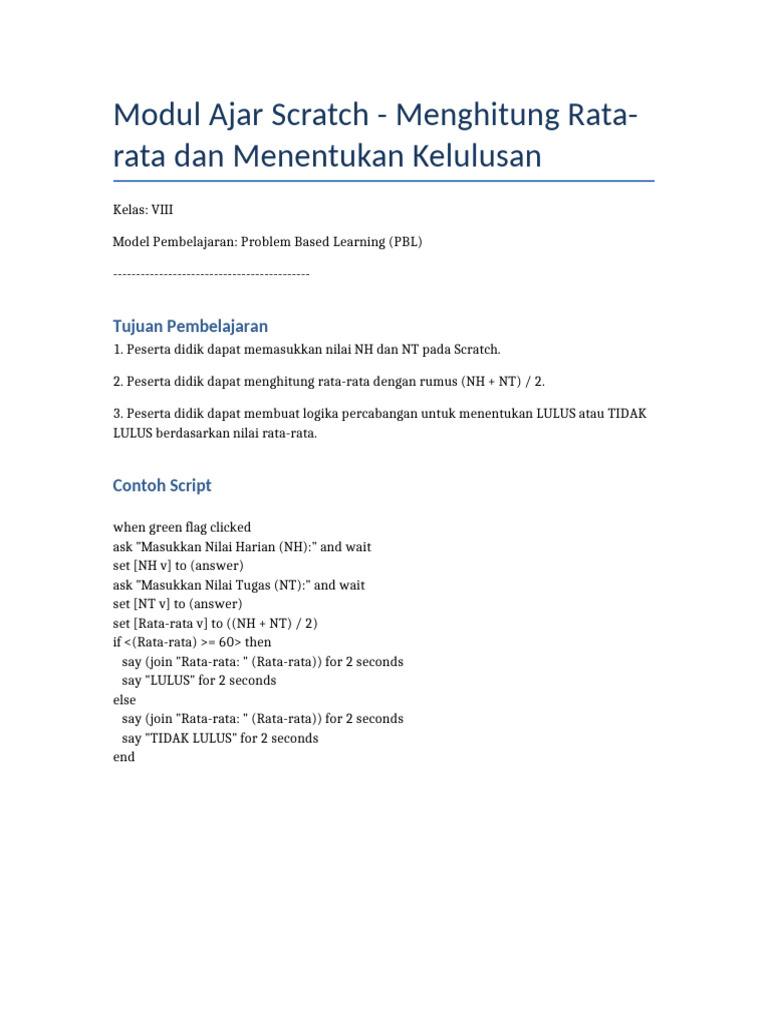Menghitung Rata-rata dan Kelulusan Scratch | PDF