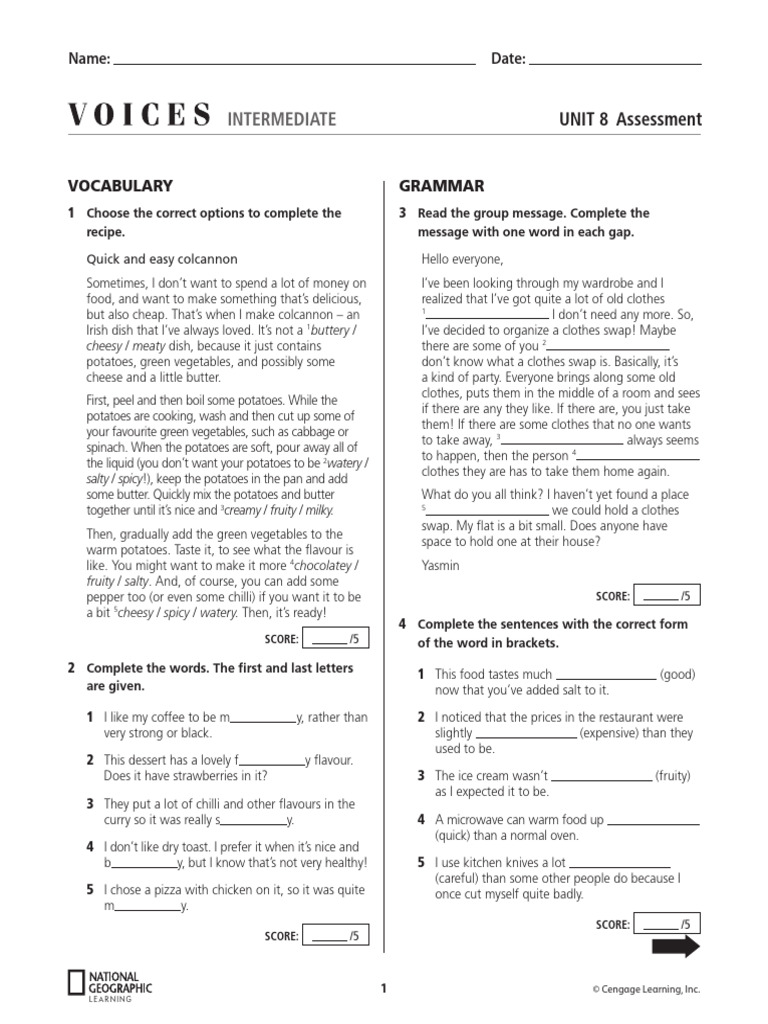 Intermediate Unit 8 Assessment Guide | PDF | Chili Pepper | Foods