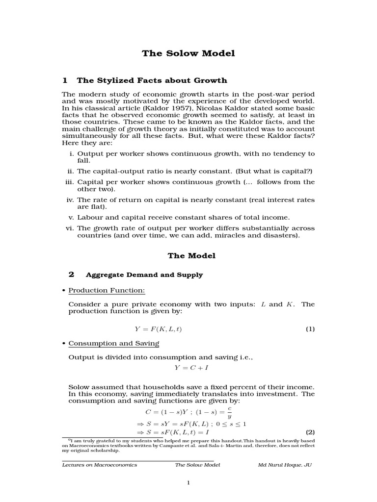 The Solow Model | PDF | Economic Growth | Production Function