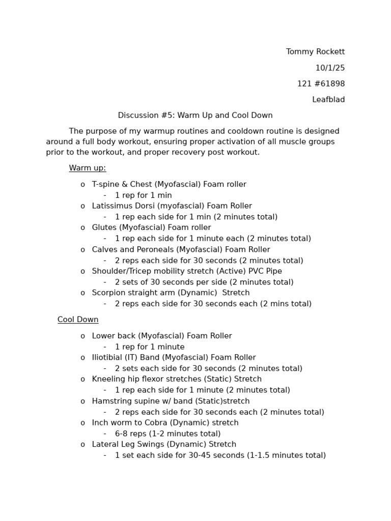 Discussion #5 - Warm Up and Cool Down | PDF