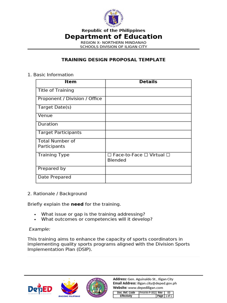 Training Design Proposal Template | PDF | Learning
