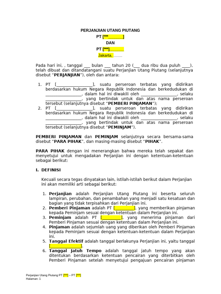Perjanjian Utang Piutang PT di Jakarta | PDF