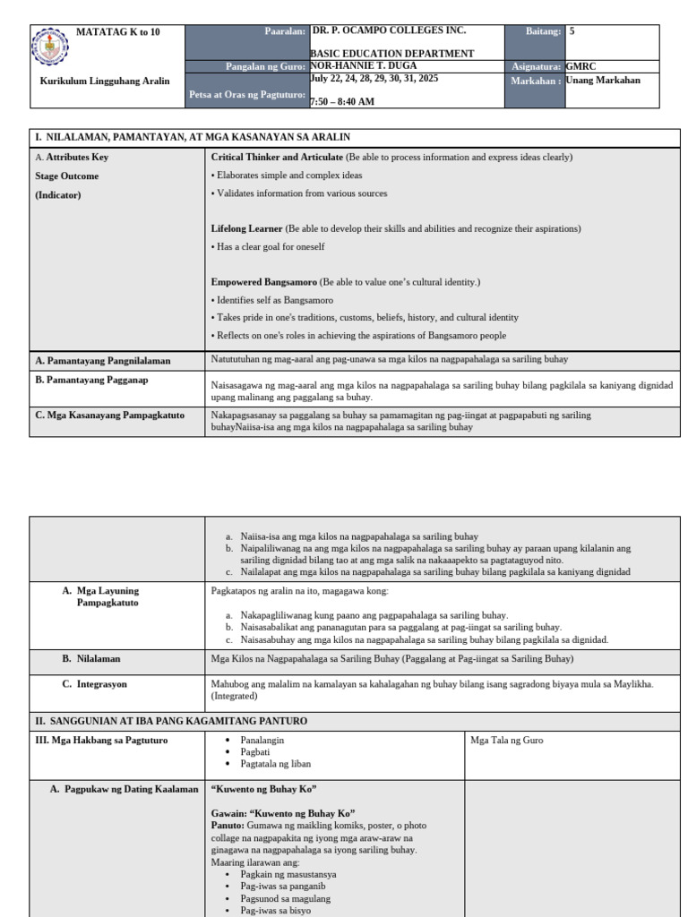 GMRC 5 Week 1 (July 21-July 31) | PDF