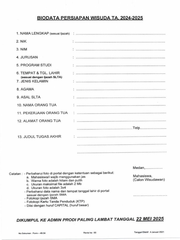 Biodata Persiapan Wisuda 2025 | PDF