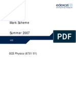 Mark Scheme Summer 2007: GCE Physics (6731/01)
