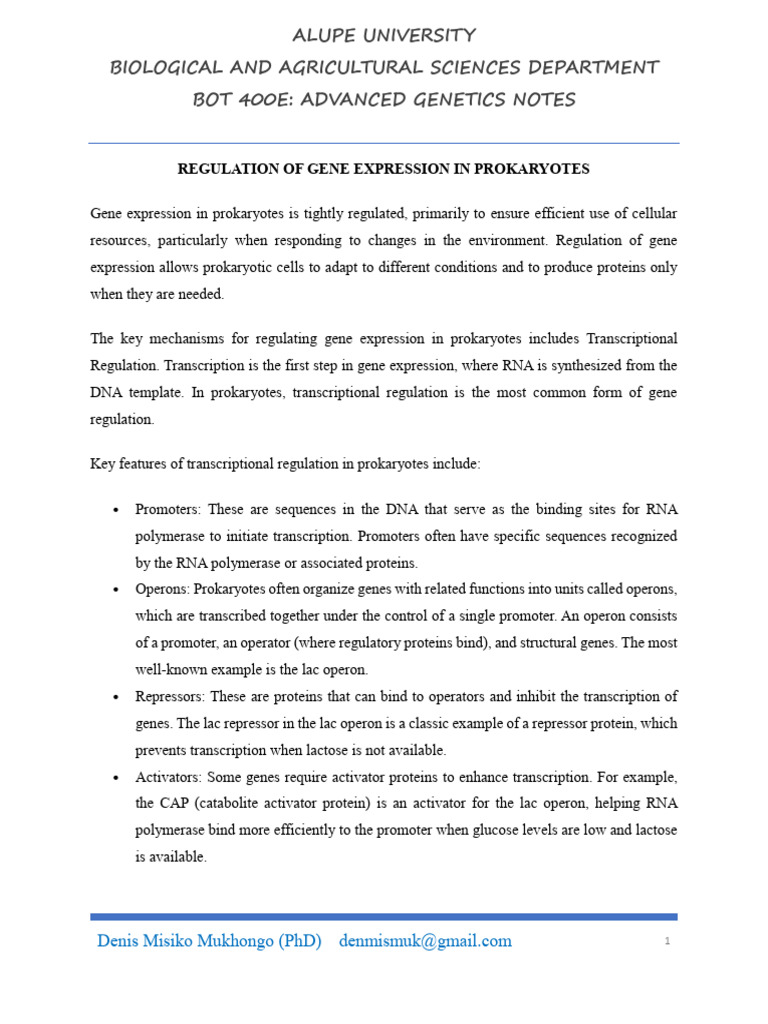 Prokaryotic Gene Expression Regulation | PDF | Operon | Repressor