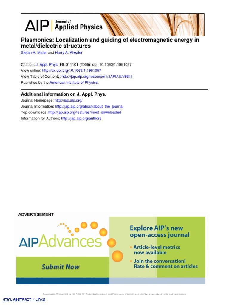 Plasmonics: Energy Localization in Structures | PDF | Plasmon | Surface ...