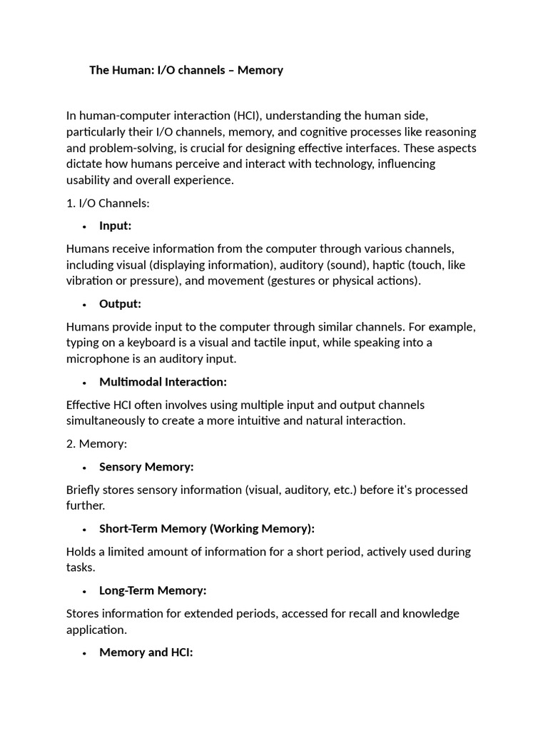 The Human I O Channels and Memory | PDF | Human–Computer Interaction ...