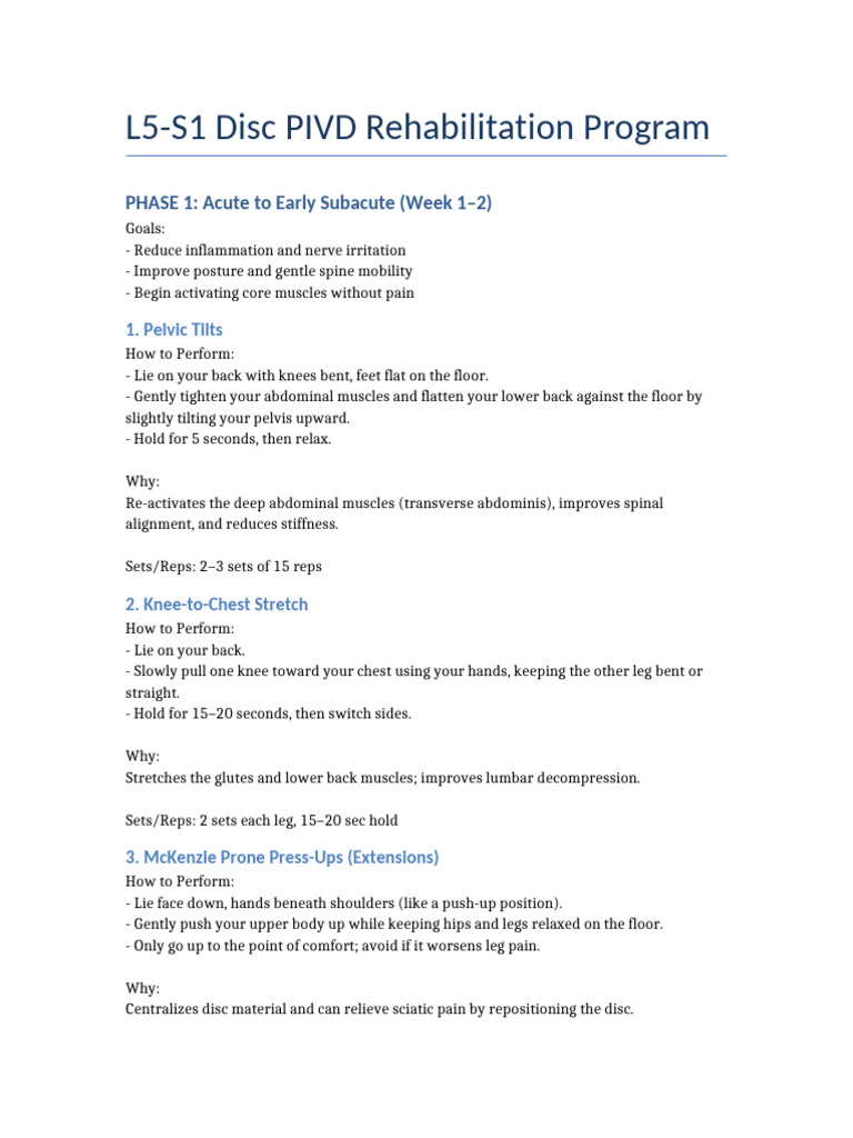 Curated visual reference: Home Based Musculoskeletal Injury Rehabilitation Plan Reference: L5 S1 Disc Pivd Rehab Program Guide Pdf Pelvis