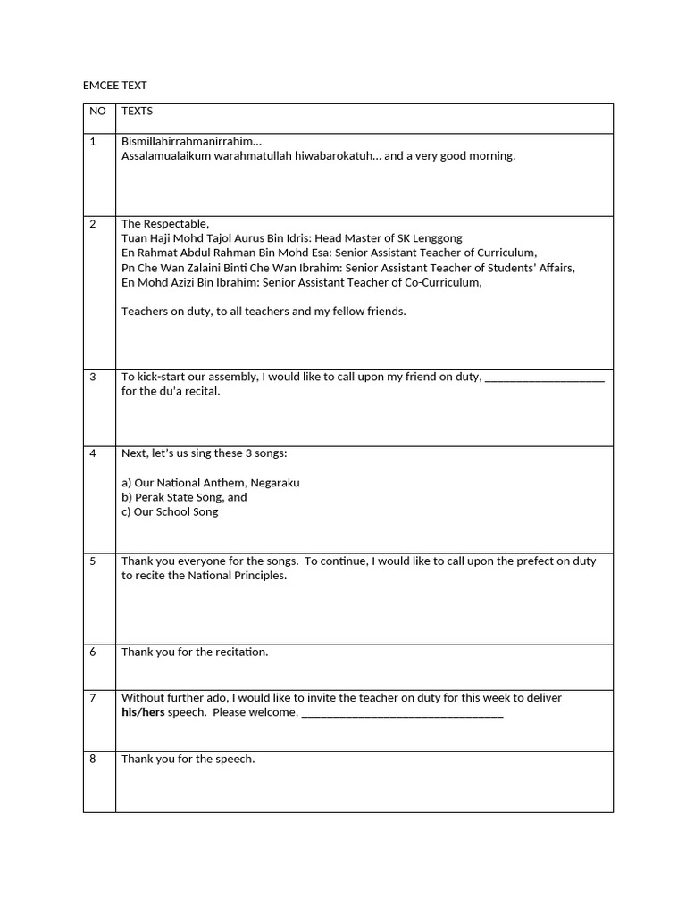 Assembly Emcee Script | PDF