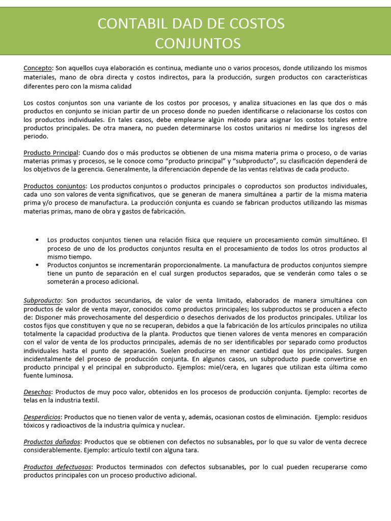 Contabilidad de Costos Conjuntos: Guía | PDF | Residuos | Margen bruto