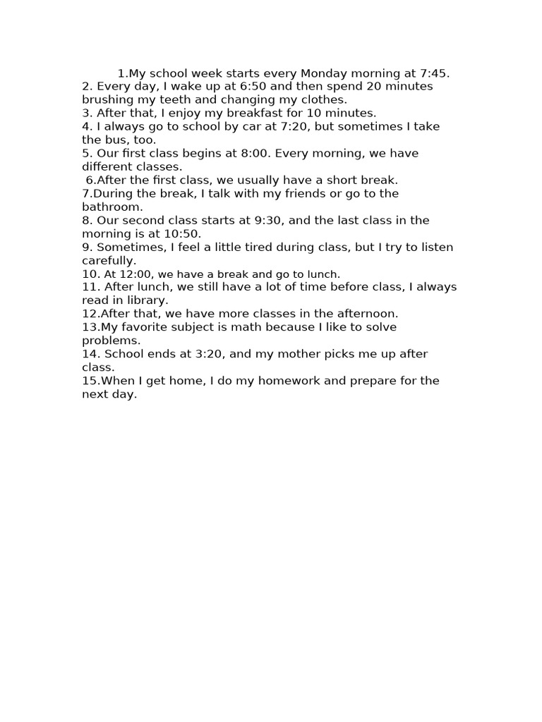 My Weekly School Routine Explained | PDF