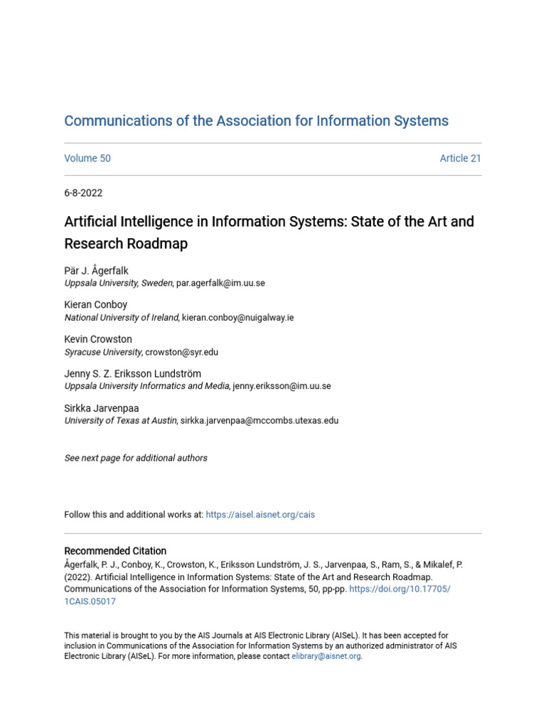 AI in Information Systems: Research Roadmap | PDF | Artificial ...