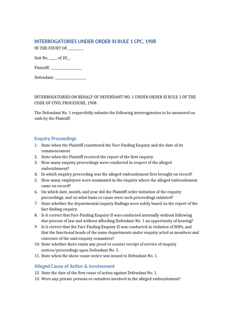 Interrogatories Under Order XI CPC | PDF | Interrogatories | Lawsuit
