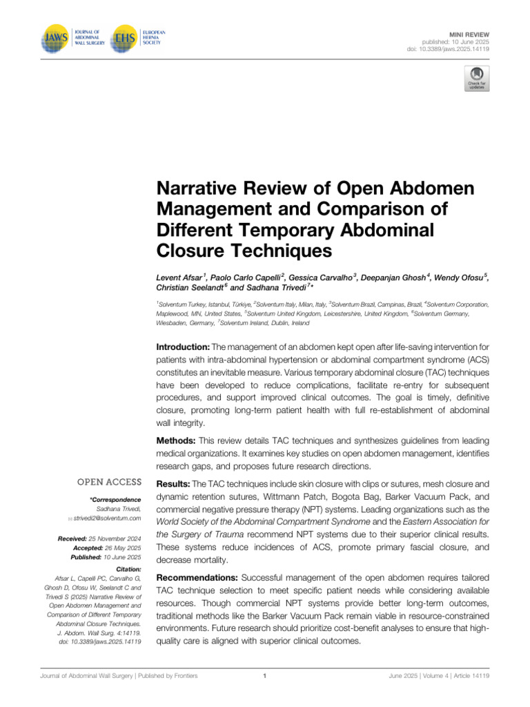 Open Abdomen Management Techniques | PDF | Surgery | Abdomen