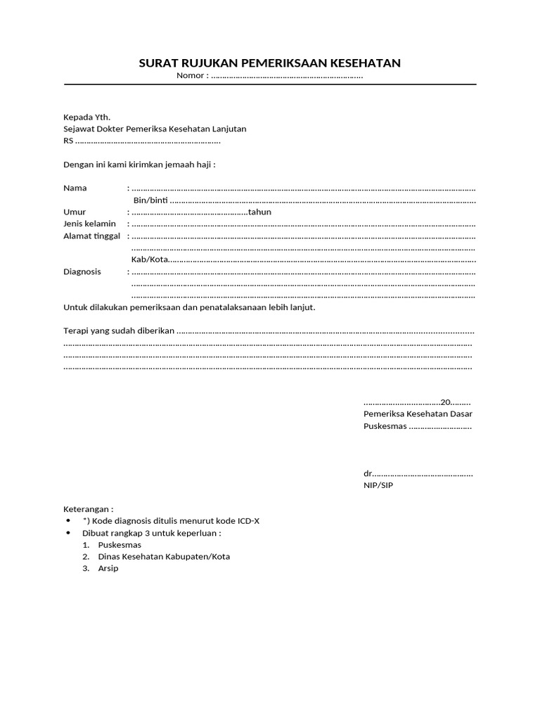 Surat Rujukan Kesehatan Jemaah Haji | PDF
