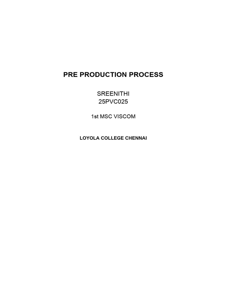 Submission 1 - Pre Production Process | PDF