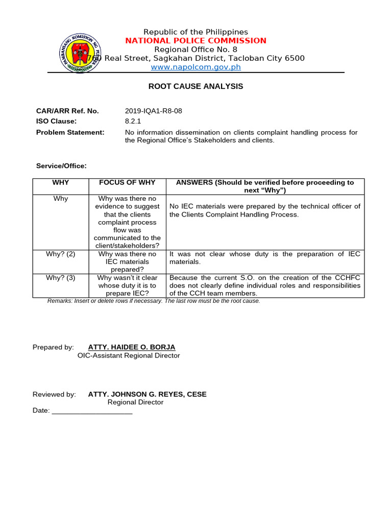 Root Cause Analysis: Complaint Process Issues | PDF