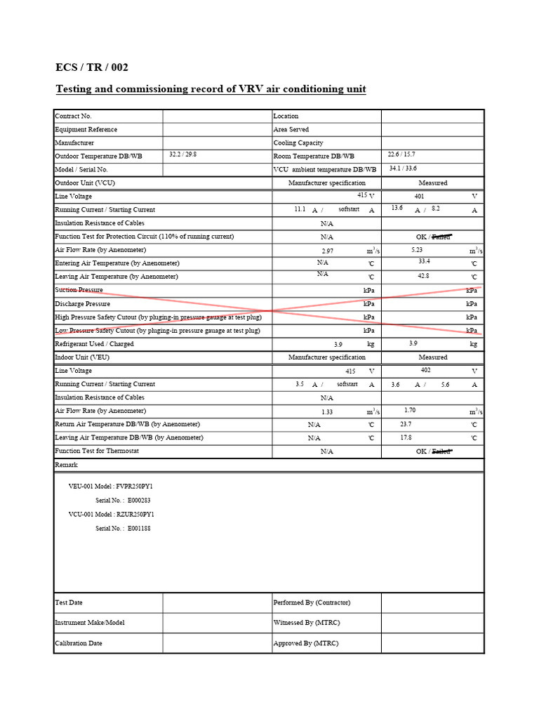 VRV Air Conditioning Unit Test Record | PDF | Air Conditioning | Home ...