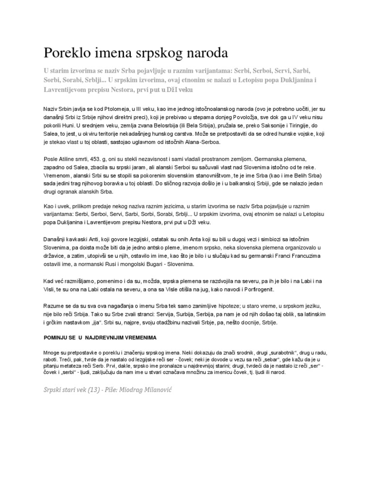 Poreklo Imena Srpskog Naroda | PDF